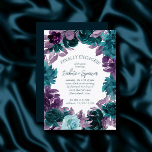 Moody Boho Teal and Purple Finally Engaged Party Invitation