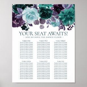 Moody Boho Teal and Purple Floral Seating Chart