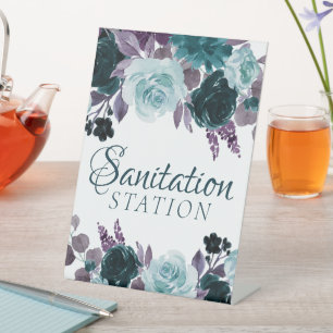Moody Boho   Teal and Purple Sanitation Station Pedestal Sign