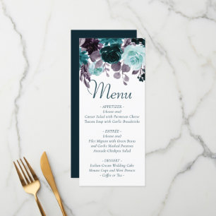 Moody Boho   Teal and Turquoise Dark Floral  Menu