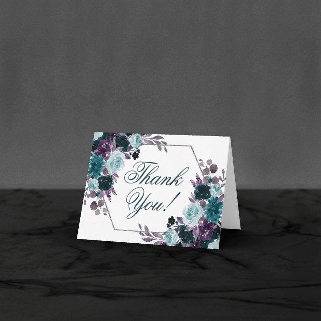Moody Boho | Teal and Turquoise Floral Bouquets Thank You Card (Creator Uploaded)
