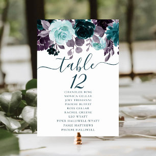 Moody Boho Teal and Turquoise Floral Guest Name Table Number