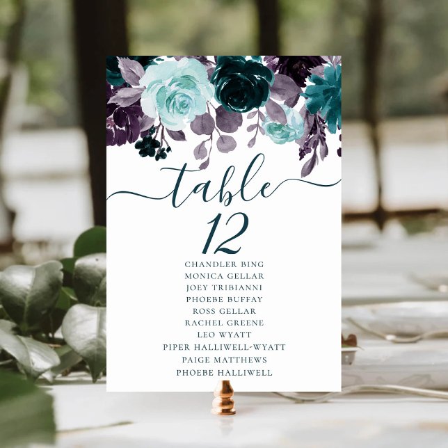 Moody Boho | Teal and Turquoise Floral Guest Name Table Number (Creator Uploaded)