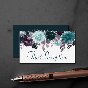 Moody Boho Teal and Turquoise Floral Reception Enclosure Card
