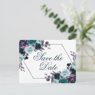 Moody Boho   Teal Dark Floral Frame Save the Date Postcard