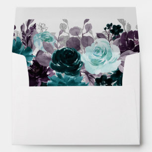 Moody Boho Teal Dark Floral Garland Address Envelope