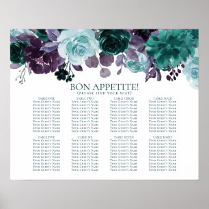 Moody Boho Teal Floral Bouquets Seating Chart