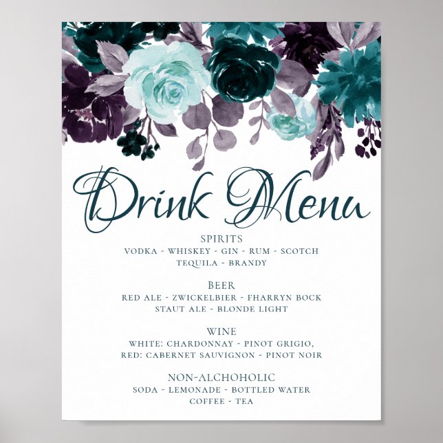 Moody Boho | Teal Floral Garland Drink Choice Poster (Front)