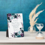 Moody Boho | Teal Turquoise Dark Floral Wedding Plaque<br><div class="desc">Dark and moody gothic-inspired hand-painted theme featuring a deep turquoise blue, teal, and plum purple watercolor floral bouquet embellished by botanical laurel and turquoise teal accents. From the "Boho Bloom" collection, this layout incorporates a rich Bohemian wildflower bouquet with radiant flower blooms and eucalyptus greenery foliage. For other colors, styles,...</div>