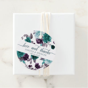 Moody Boho   Teal Turquoise Floral Love and Thanks Favour Tags