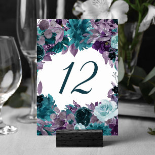 Moody Boho   Teal Turquoise Floral Silver Frame Table Number