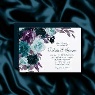 Moody Boho   Teal Turquoise Purple Floral Bouquet Invitation