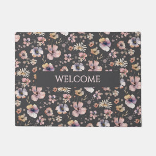 Moody Boho Watercolor Blush Wildflowers Message Doormat