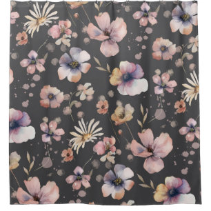Moody Boho Watercolor Blush Wildflowers Pattern 