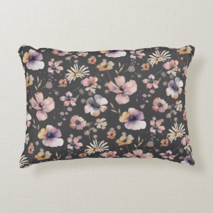 Moody Boho Watercolor Blush Wildflowers Pattern Accent Pillow