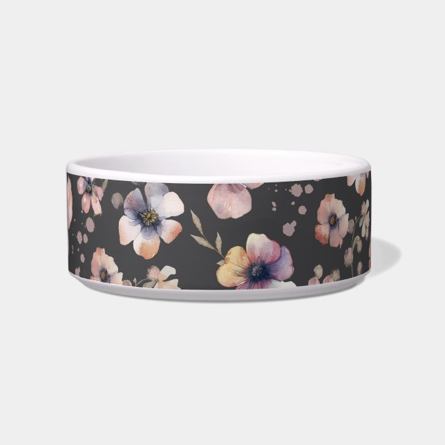 Moody Boho Watercolor Blush Wildflowers Pattern  Bowl (Front)