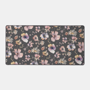 Moody Boho Watercolor Blush Wildflowers Pattern  Desk Mat