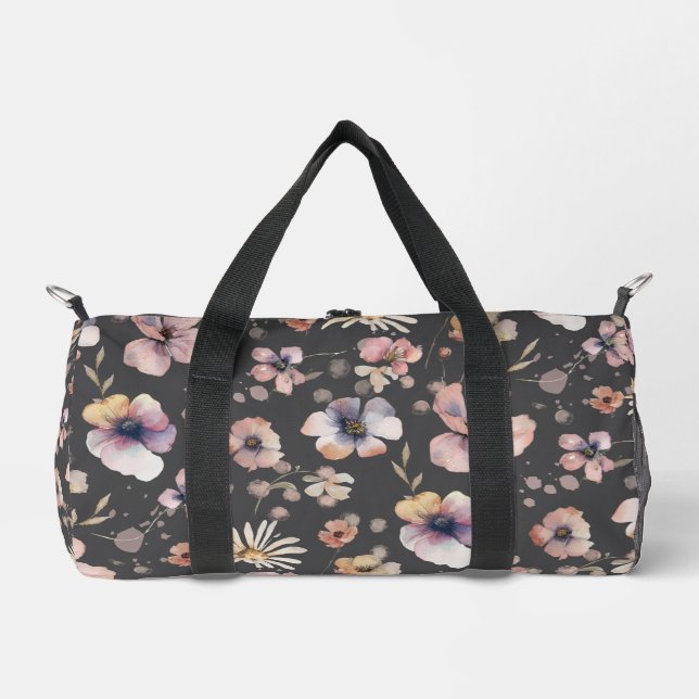 Moody Boho Watercolor Blush Wildflowers Pattern  Duffle Bag (Front)