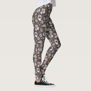 Moody Boho Watercolor Blush Wildflowers Pattern  Leggings