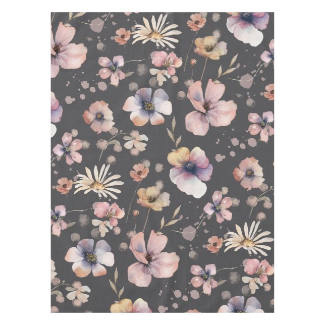 Moody Boho Watercolor Blush Wildflowers Pattern  Tablecloth (Front)