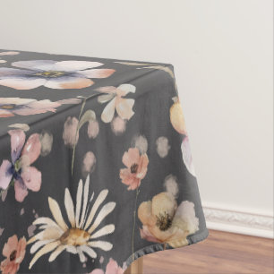 Moody Boho Watercolor Blush Wildflowers Pattern  Tablecloth