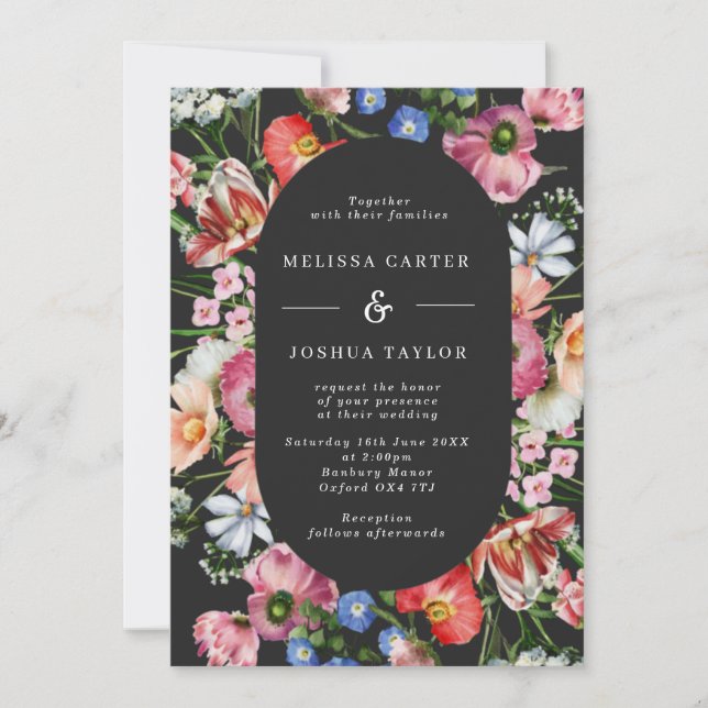 Moody Bold Floral Arch Faire-part de mariage ovale (Devant)