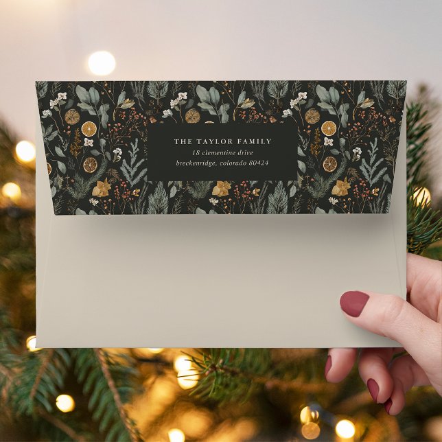 Moody Botanical Holiday Return Address Envelope (Creator Uploaded)