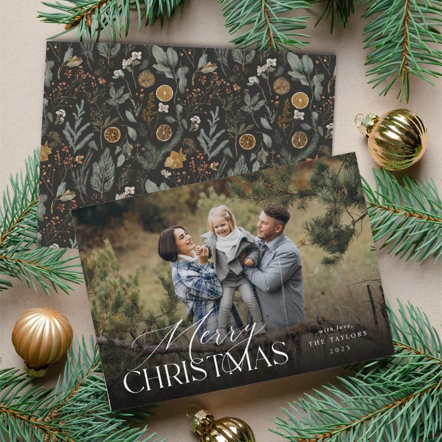 Moody Botanical Horizontal Photo Holiday Card (Creator Uploaded)