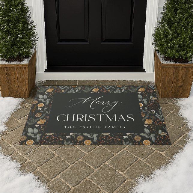 Moody Botanical Personalized Christmas Holiday Doormat (Creator Uploaded)