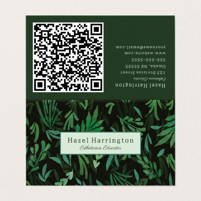 Moody Botanical QR Code Carte de visite plié (Extérieur déplié)