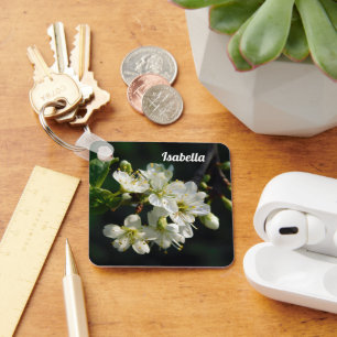 Moody Botanical White Bloom Personalized Gift Keychain