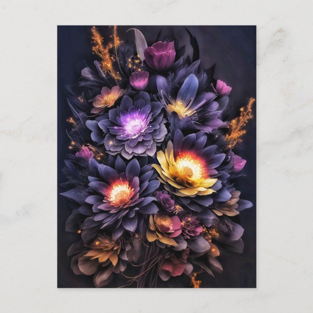 Moody bouquet black yellow purple flowers postcard (Front)