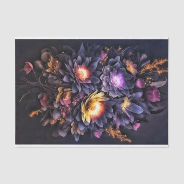 Moody bouquet black yellow purple flowers tissue paper (Front)