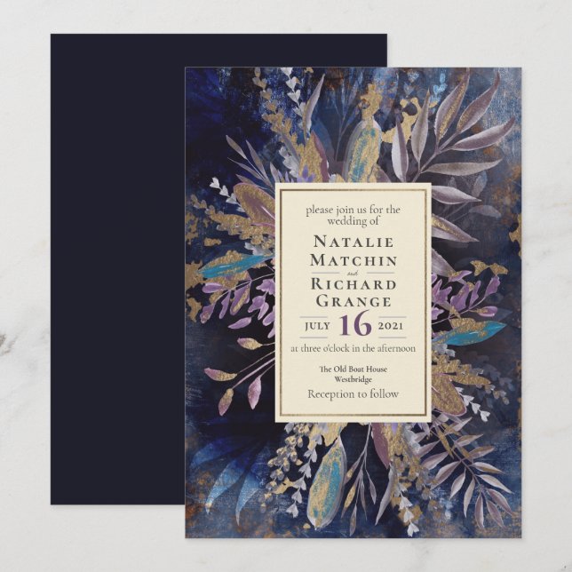 Moody Bouquet botanical wedding Invitation (Front/Back)