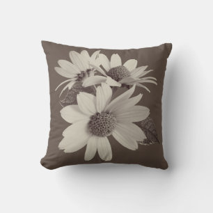 Moody Brown Daisy Custom Monogram Chince Pillow