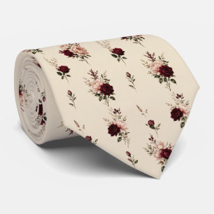 Moody Burgundy and Blush Rose Floral Tie