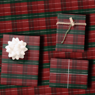 Moody Burgundy and Hunter Green Stripe Plaid Xmas Wrapping Paper Sheet
