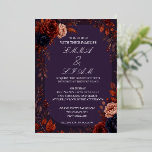 Moody Burgundy Arched Floral Wedding Invitation