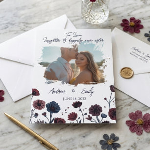 Moody Burgundy & Blue Floral Wedding Invitation