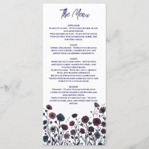 Moody Burgundy & Blue Floral Wedding Menu