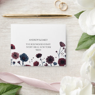 Moody Burgundy & Blue Floral Wedding RSVP  Envelope