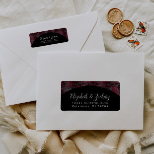 Moody Burgundy Damask Arch Wedding Return Address