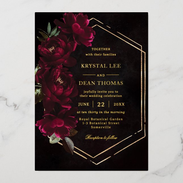 Moody Burgundy Floral Peonies Wedding (Front)