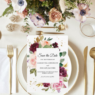 Moody Burgundy Floral   Rustic Watercolor Save The Date