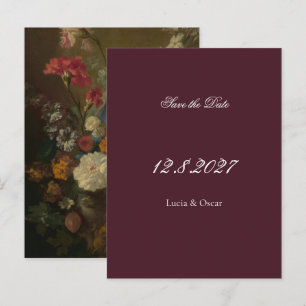 Moody Burgundy Floral Wedding Save the Date Postcard
