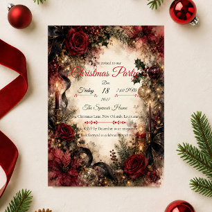 Moody Burgundy Gothic Christmas Party Invitation