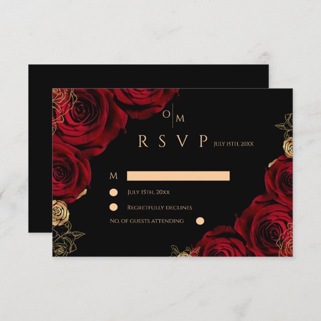 Moody Burgundy Roses Wedding RSVP card (Front/Back)
