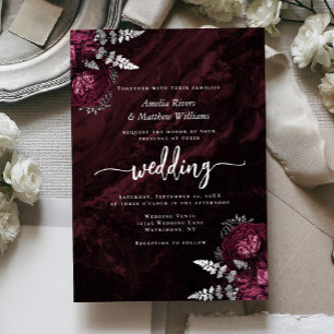 Moody Burgundy Silver Floral Wedding