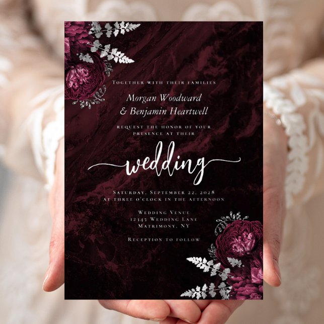 Moody Burgundy Silver Floral Wedding (Creator Uploaded)