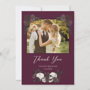 Moody Burgundy Skull Photo Thank You Card